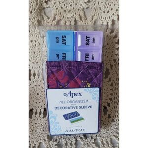 NEW Apex pill organizer with purple plaid decorative sleeve 7‎ days AM & PM